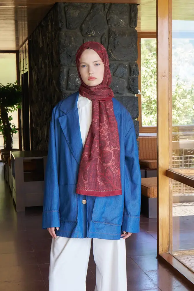 Endless Lena Desen Şal - Bordo - 5