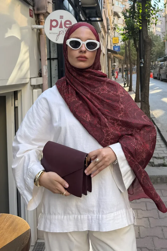 Endless Lena Desen Şal - Bordo - 1