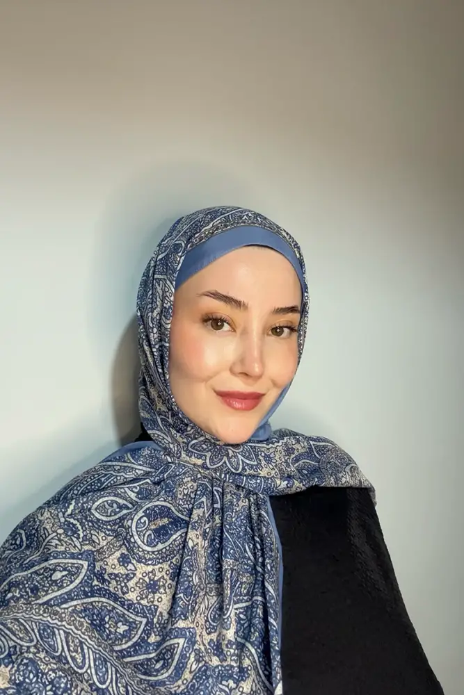 Endless Lena Desen Şal - Kot Mavi - 1