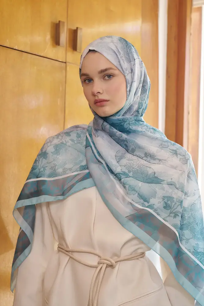 Kübra KOÇ Endless Sunlit Desen Şal - Mint - 2