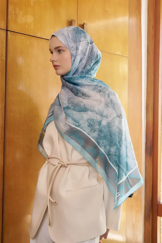 Kübra KOÇ Endless Sunlit Desen Şal - Mint - 3