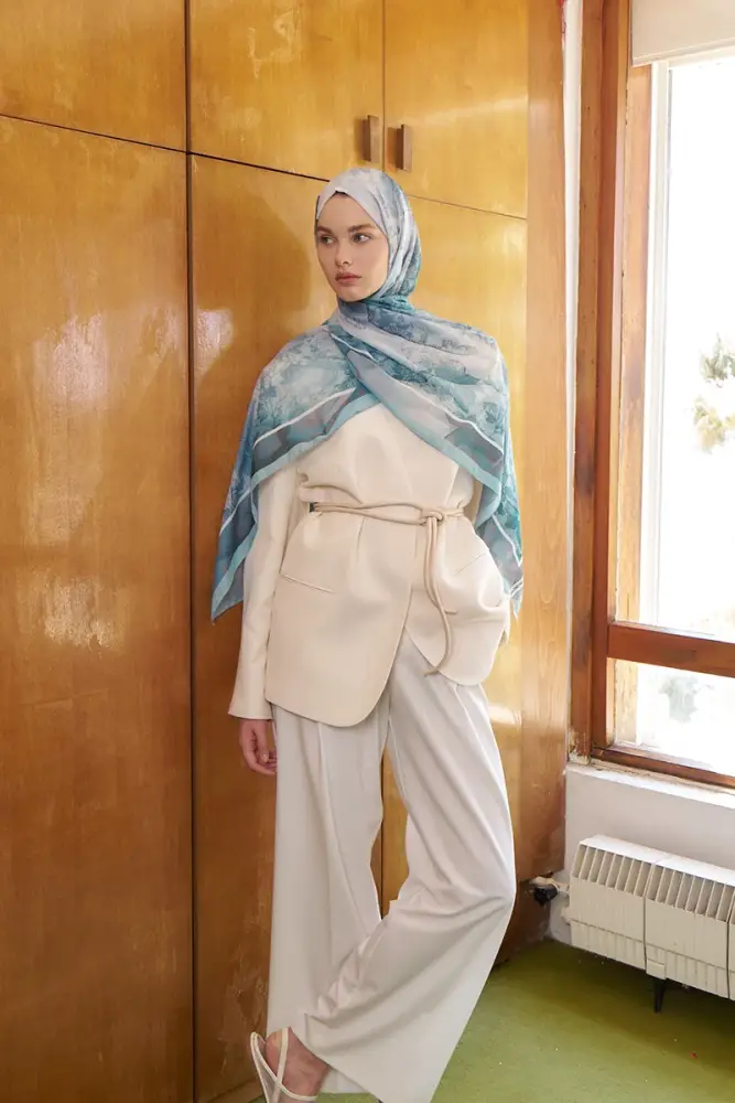 Kübra KOÇ Endless Sunlit Desen Şal - Mint - 4