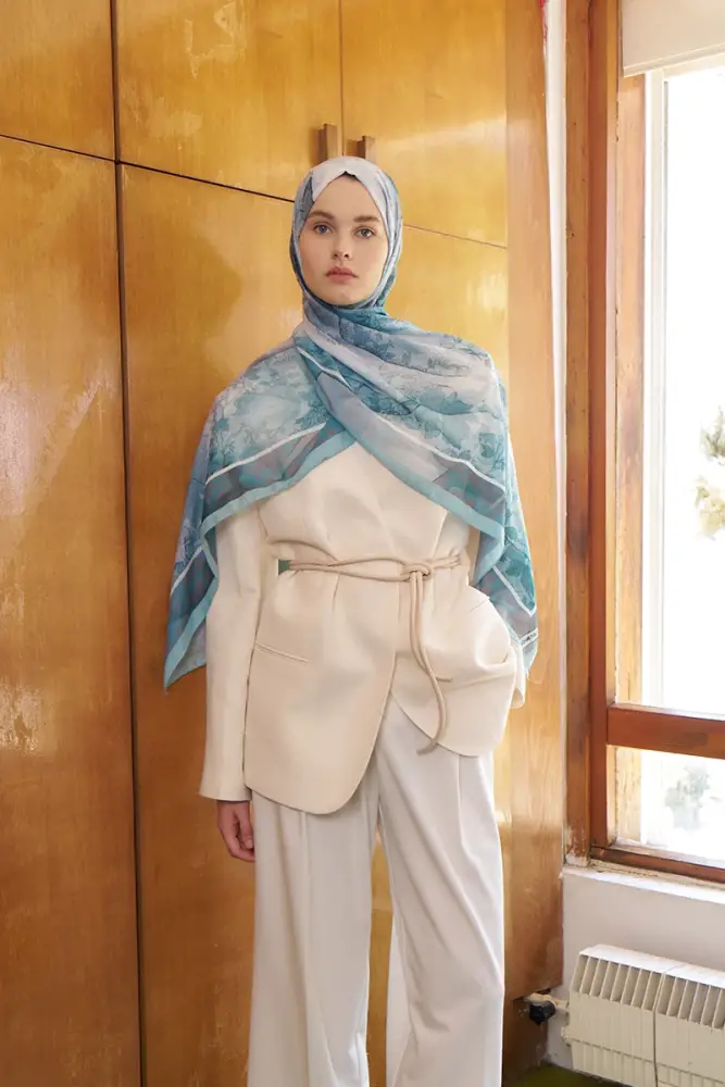 Kübra KOÇ Endless Sunlit Desen Şal - Mint - 5