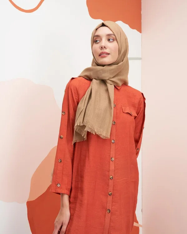 Keten Vual Şal - Kehribar - MADAME POLO