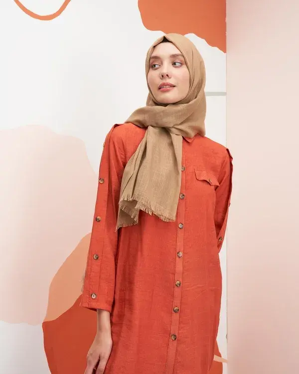 Keten Vual Şal - Kehribar - 2