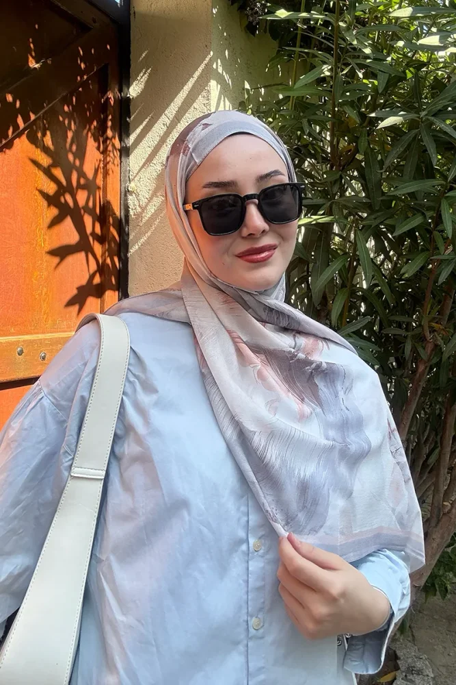 Fransız İpeği Ahenk Desen Şal - Gri - 1