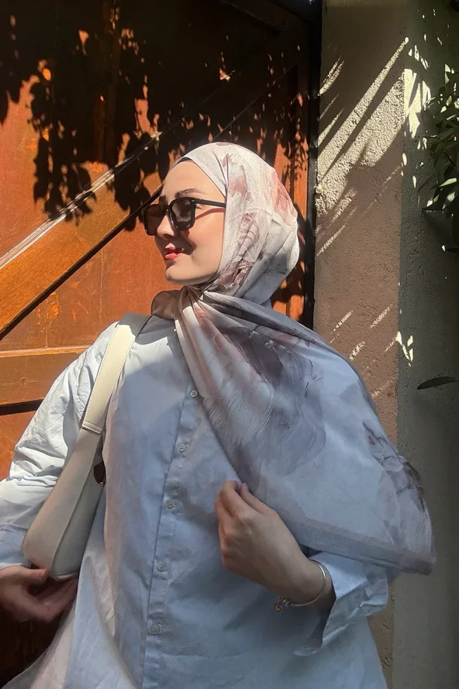 Fransız İpeği Ahenk Desen Şal - Gri - 2