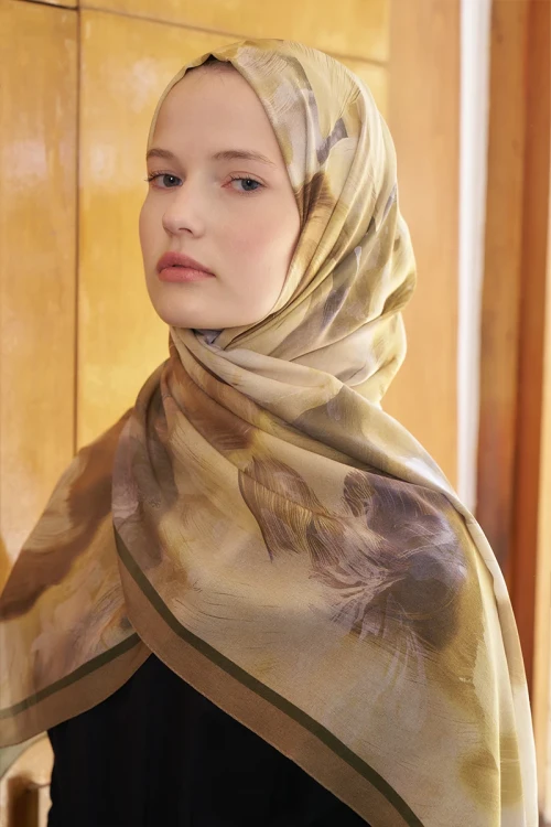 Fransız İpeği Ahenk Desen Şal - Hardal 