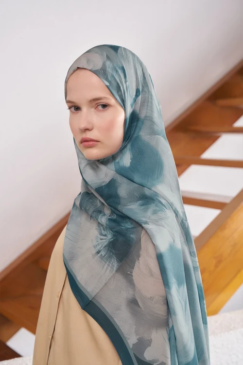 Fransız İpeği Ahenk Desen Şal - Petrol 