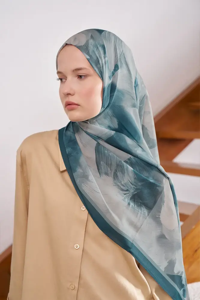 Fransız İpeği Ahenk Desen Şal - Petrol - 2