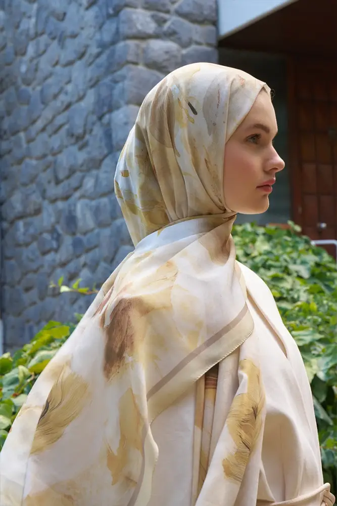 Fransız İpeği Ahenk Desen Şal - Sarı - 2