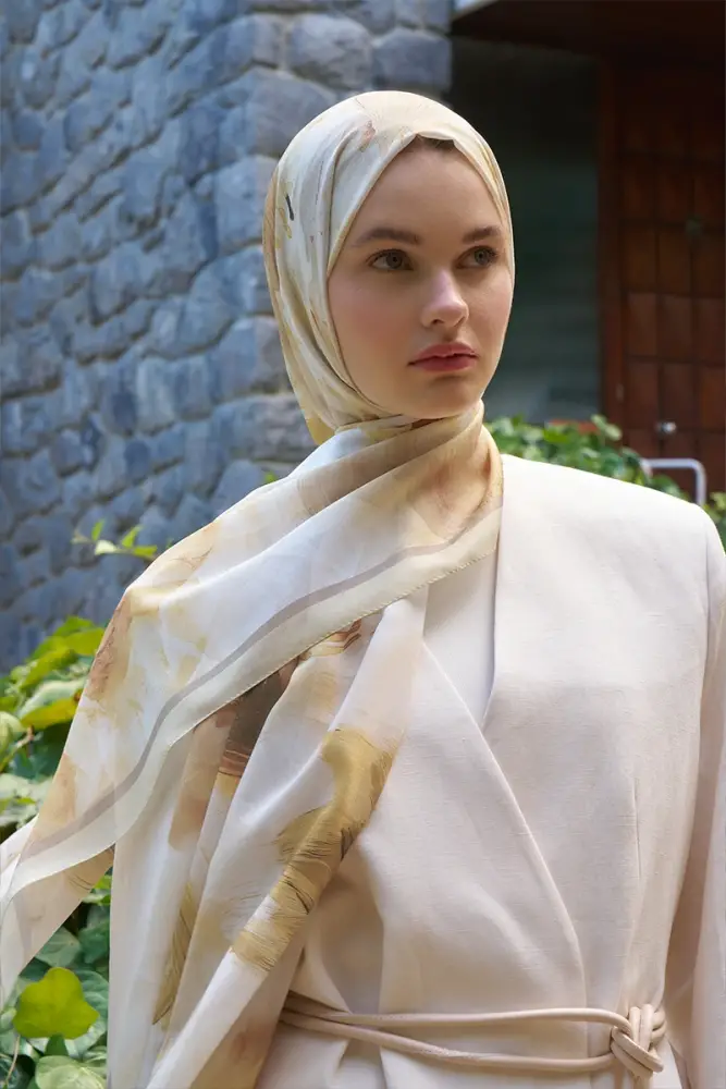 Fransız İpeği Ahenk Desen Şal - Sarı - 4