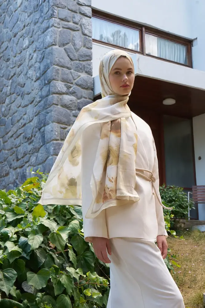 Fransız İpeği Ahenk Desen Şal - Sarı - 1