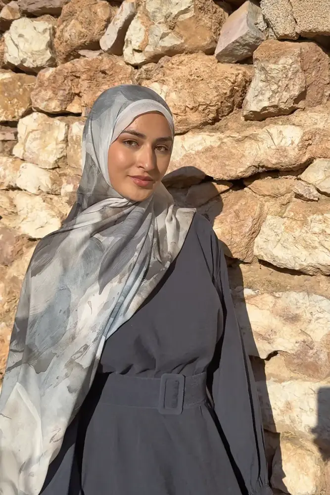 Beyza HURİ Fransız İpeği Ahenk Desen Şal - Vizon - 1