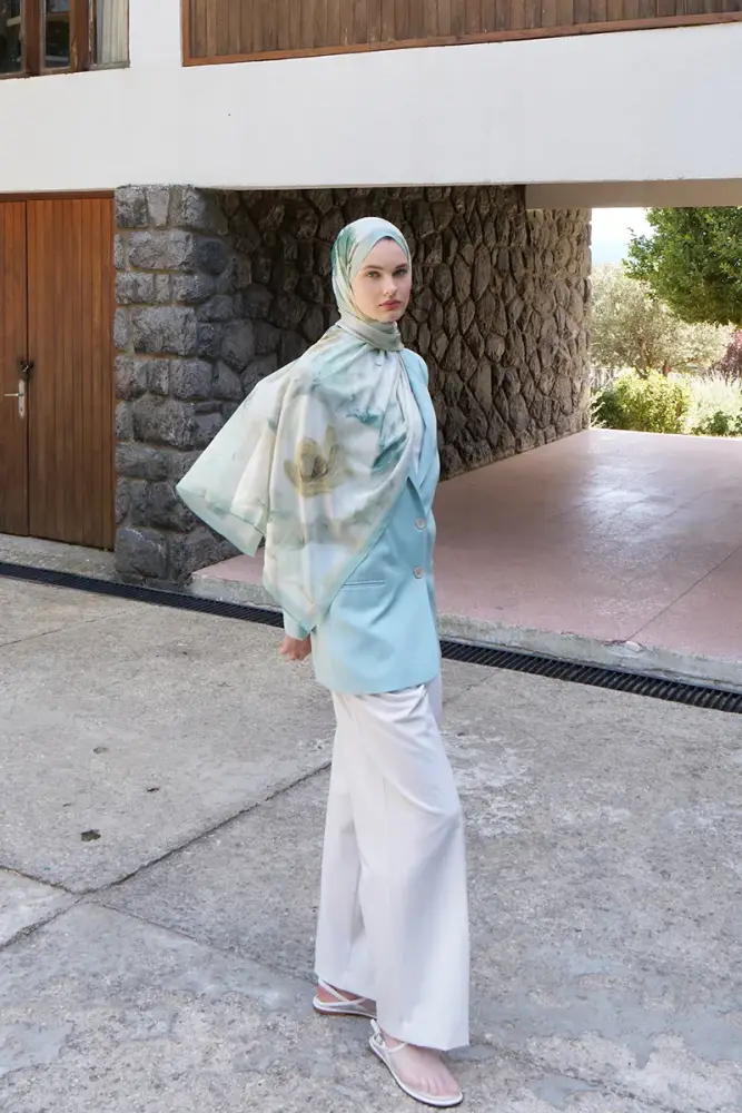 Fransız İpeği Ahenk Desen Şal - Yeşil - 3