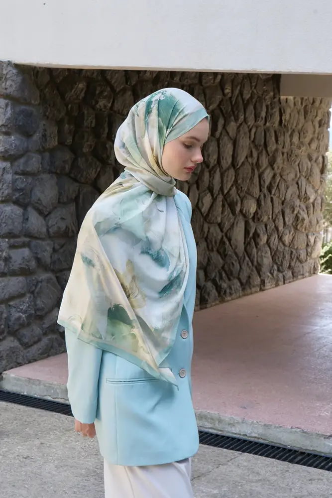 Fransız İpeği Ahenk Desen Şal - Yeşil - 4
