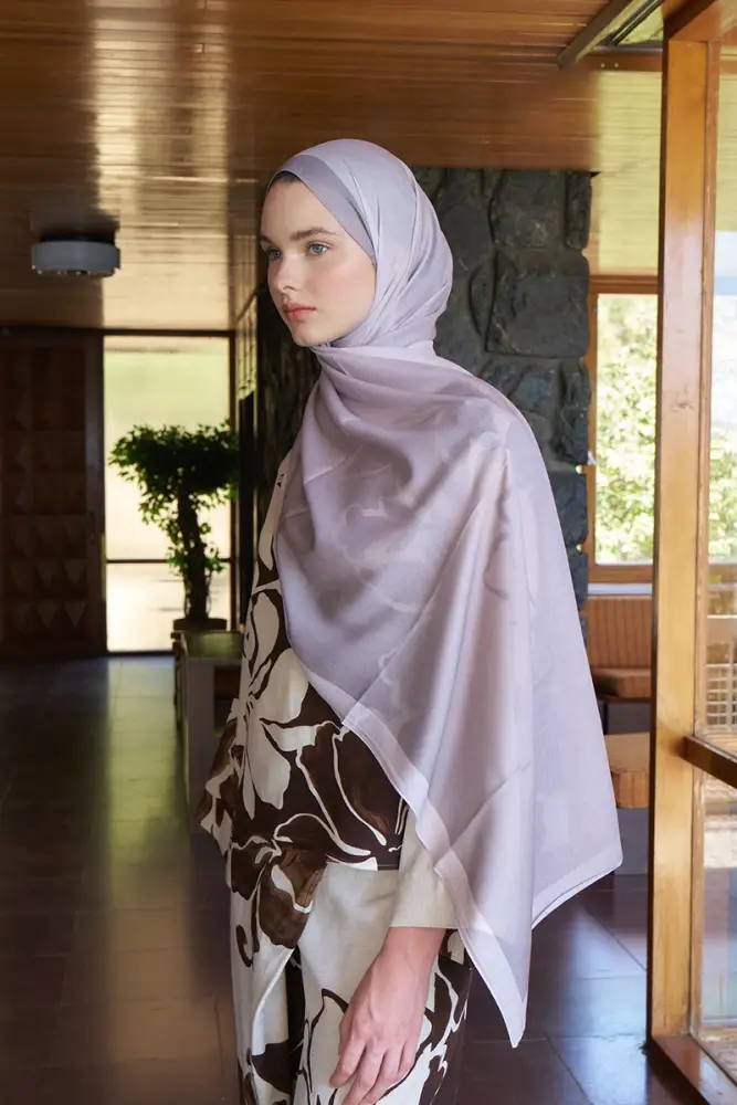 Fransız İpeği Degrade Desen Şal - Bej - 3
