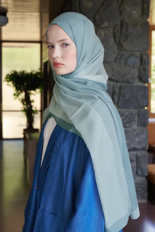 Fransız İpeği Degrade Desen Şal - Mint 