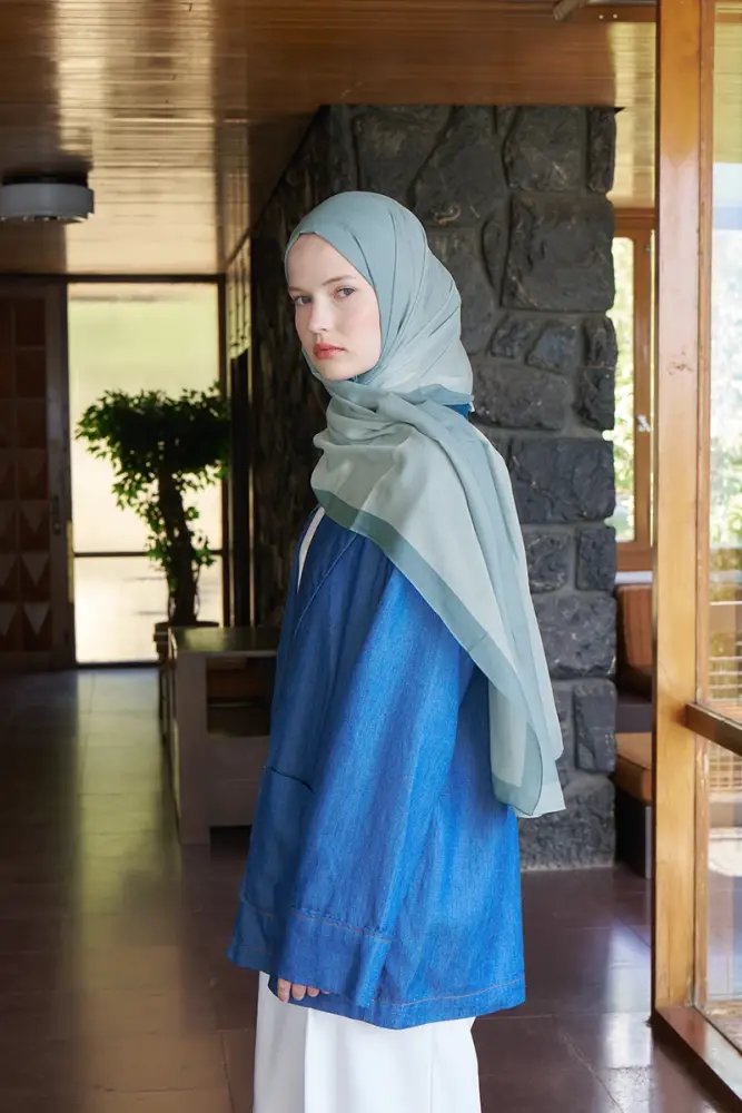 Fransız İpeği Degrade Desen Şal - Mint - 2