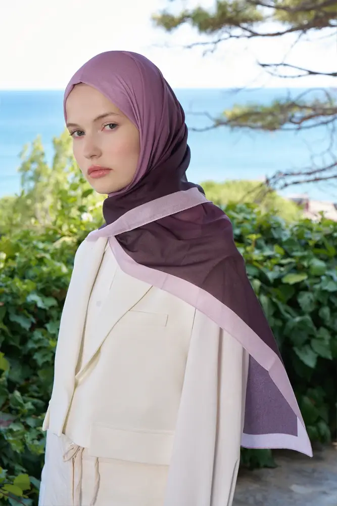 Fransız İpeği Degrade Desen Şal - Mürdüm - 2