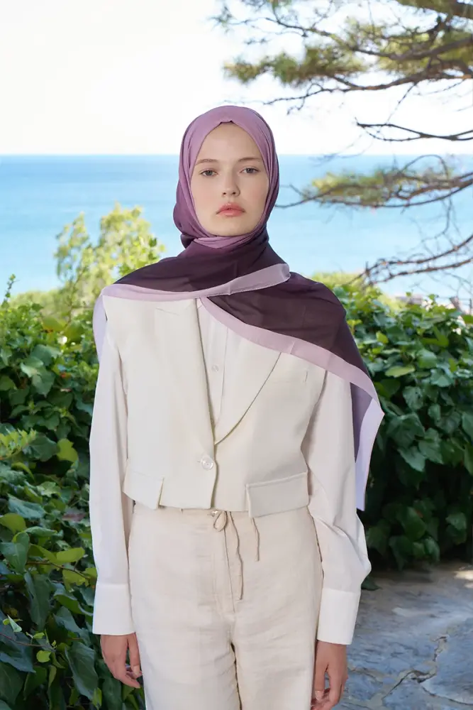 Fransız İpeği Degrade Desen Şal - Mürdüm - 4