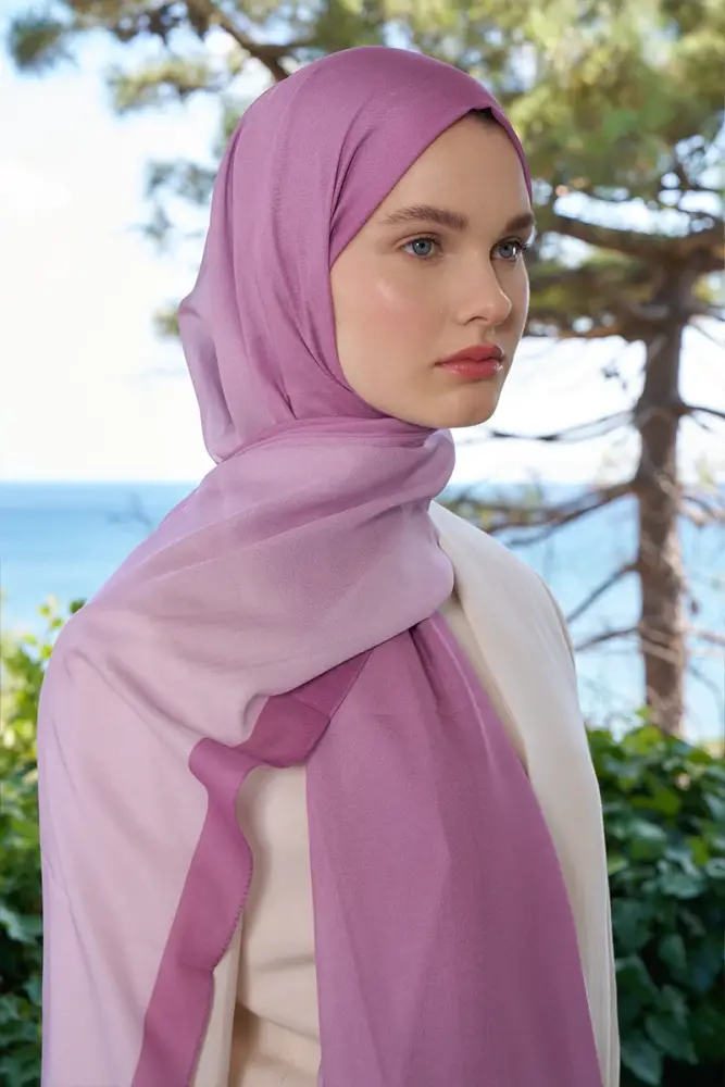 Tuğba BAĞ Fransız İpeği Degrade Desen Şal - Pembe - 3