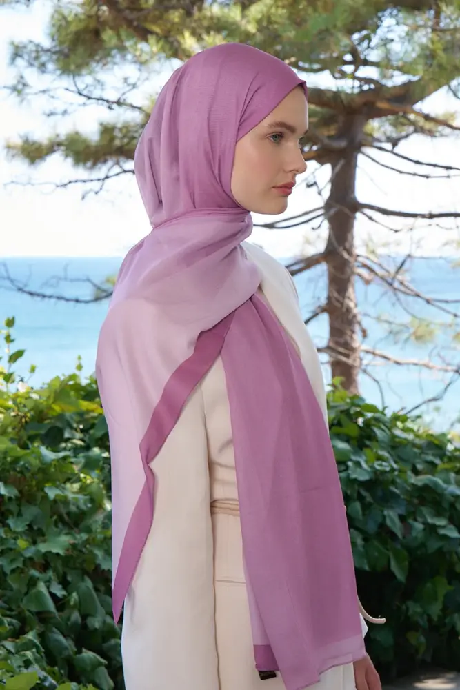 Tuğba BAĞ Fransız İpeği Degrade Desen Şal - Pembe - 4