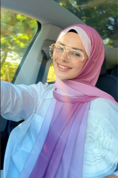 Tuğba BAĞ Fransız İpeği Degrade Desen Şal - Pembe 