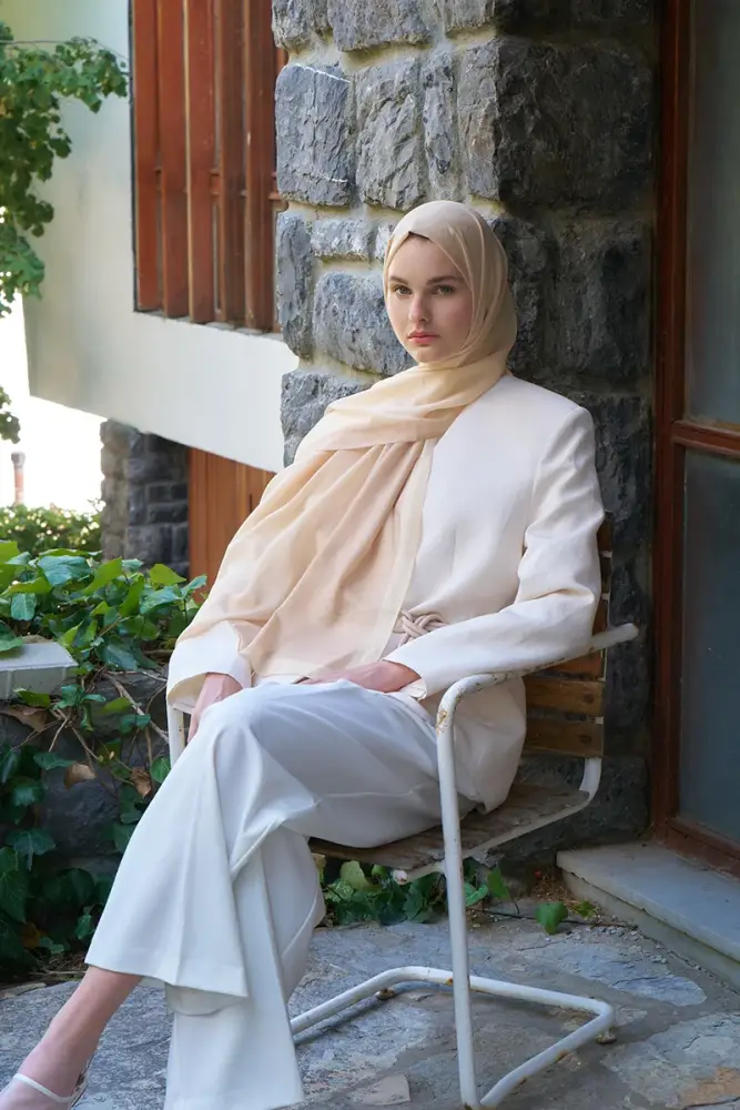 Fransız İpeği Degrade Desen Şal - Sarı - 3