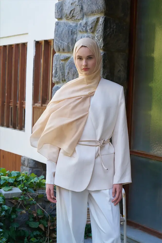 Fransız İpeği Degrade Desen Şal - Sarı - 4