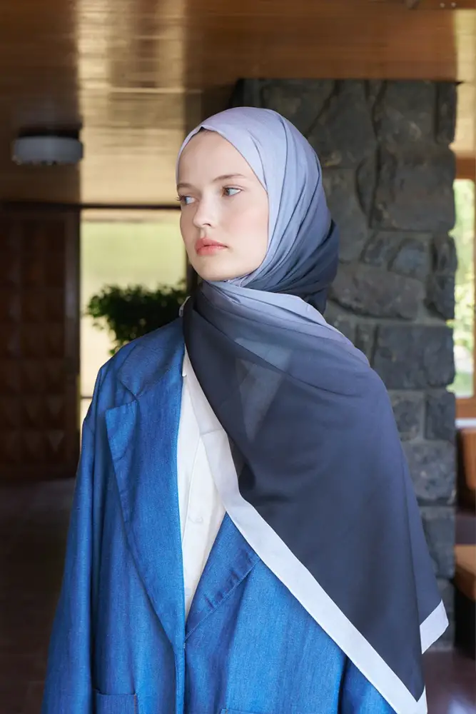 Fransız İpeği Degrade Desen Şal - Siyah - 4