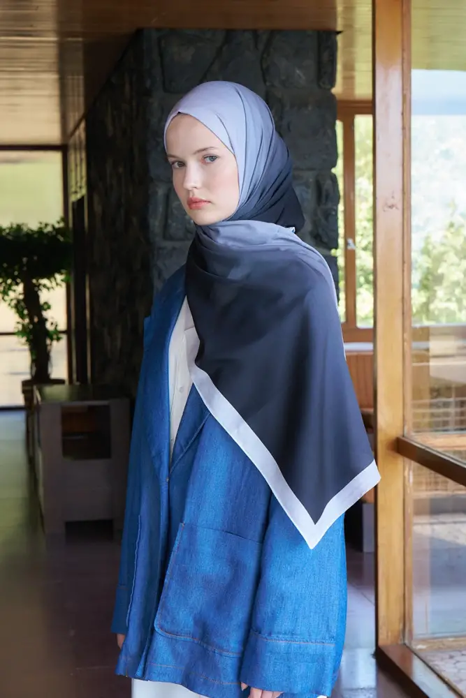 Fransız İpeği Degrade Desen Şal - Siyah - 2