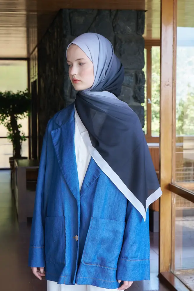 Fransız İpeği Degrade Desen Şal - Siyah - 1