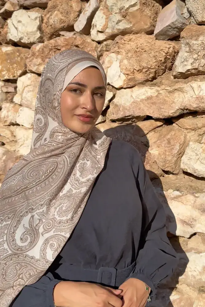 Beyza HURİ Fransız İpeği Saray Desen Şal - Bej - 1