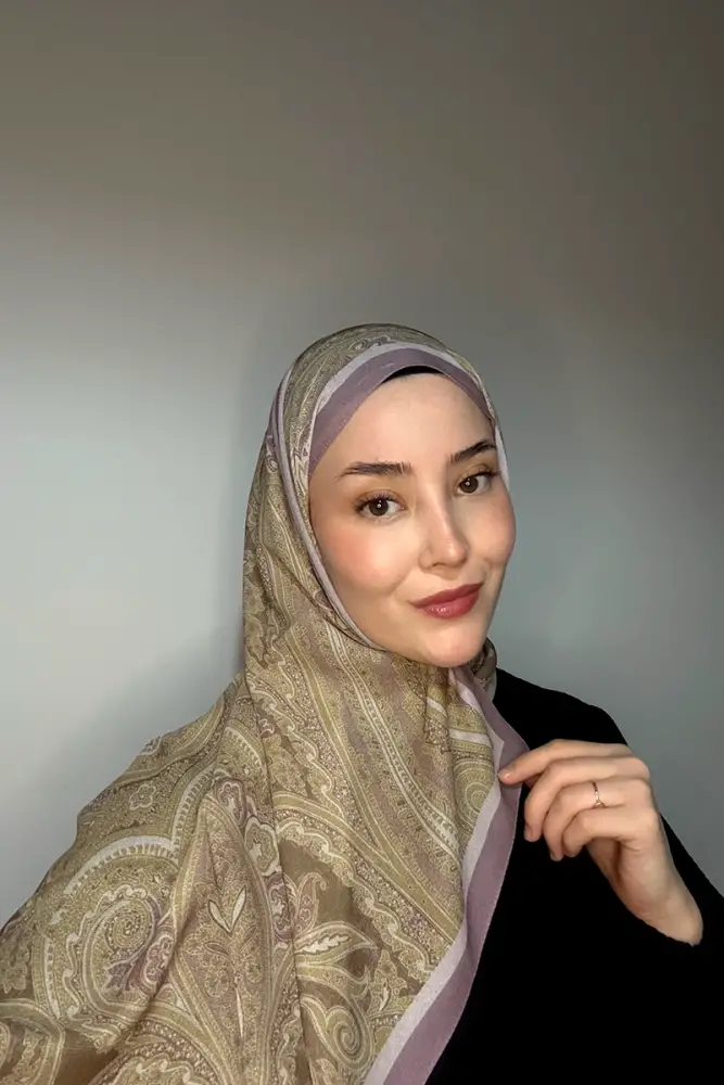 Fransız İpeği Saray Desen Şal - Gül Kurusu - 1