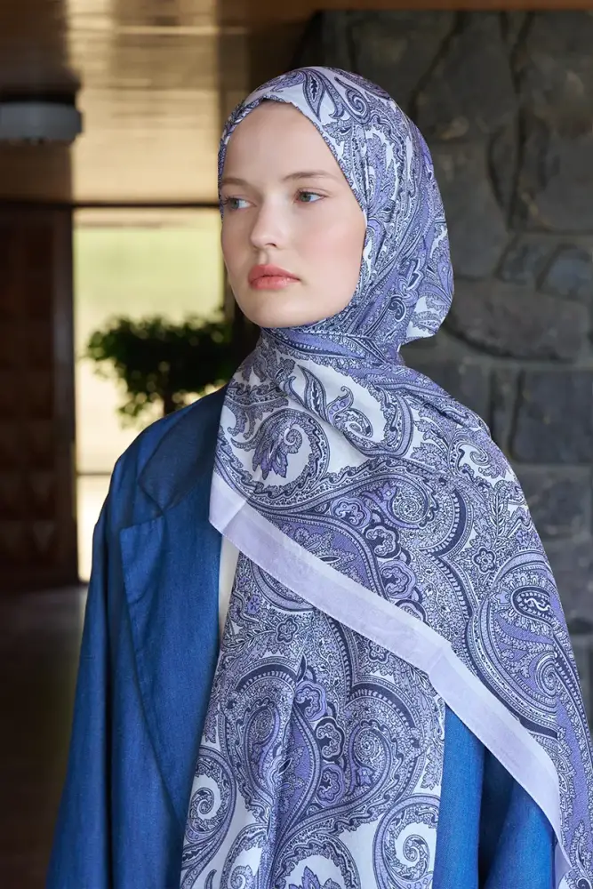 Fransız İpeği Saray Desen Şal - Lila - 2