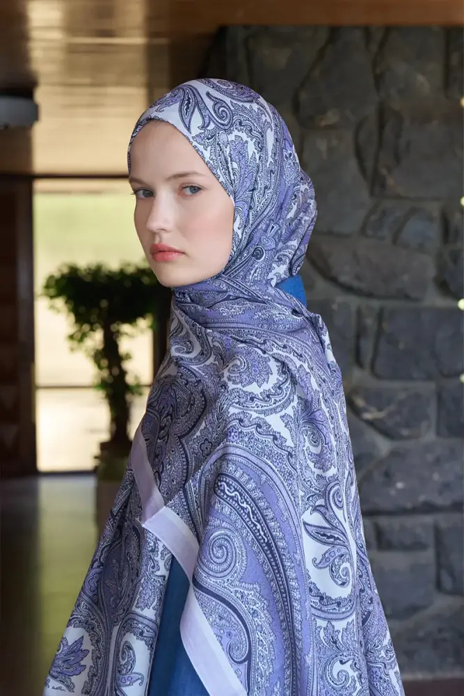 Fransız İpeği Saray Desen Şal - Lila - 3