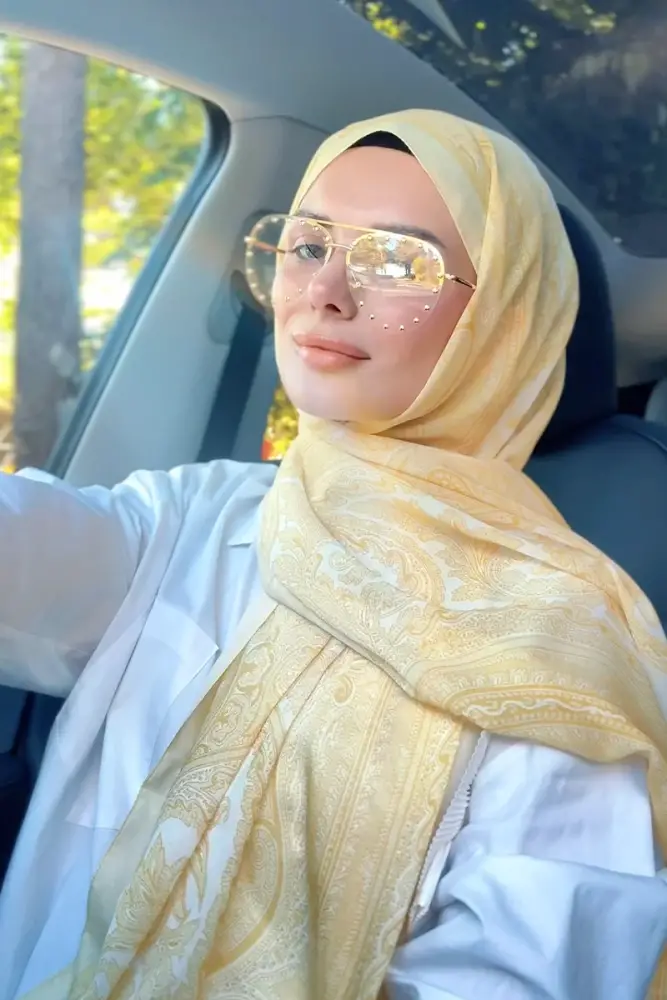 Tuğba BAĞ Fransız İpeği Saray Desen Şal - Sarı - 1