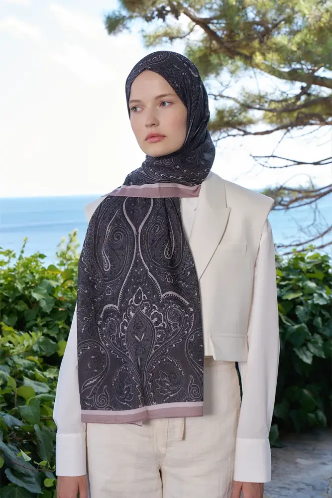 Fransız İpeği Saray Desen Şal - Siyah - 1