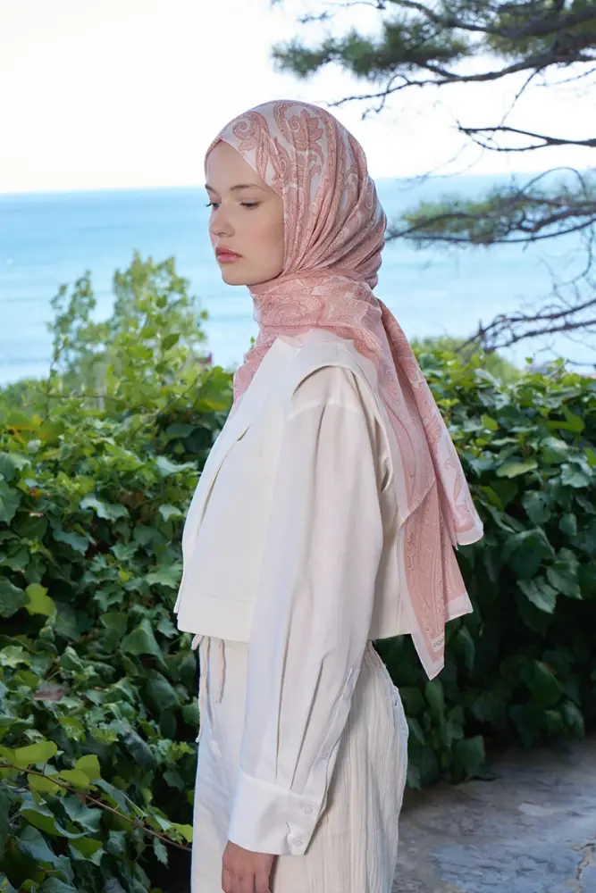 Fransız İpeği Saray Desen Şal - Yavruağzı - 3