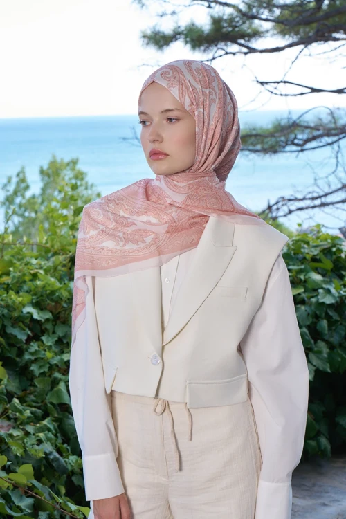 Fransız İpeği Saray Desen Şal - Yavruağzı 