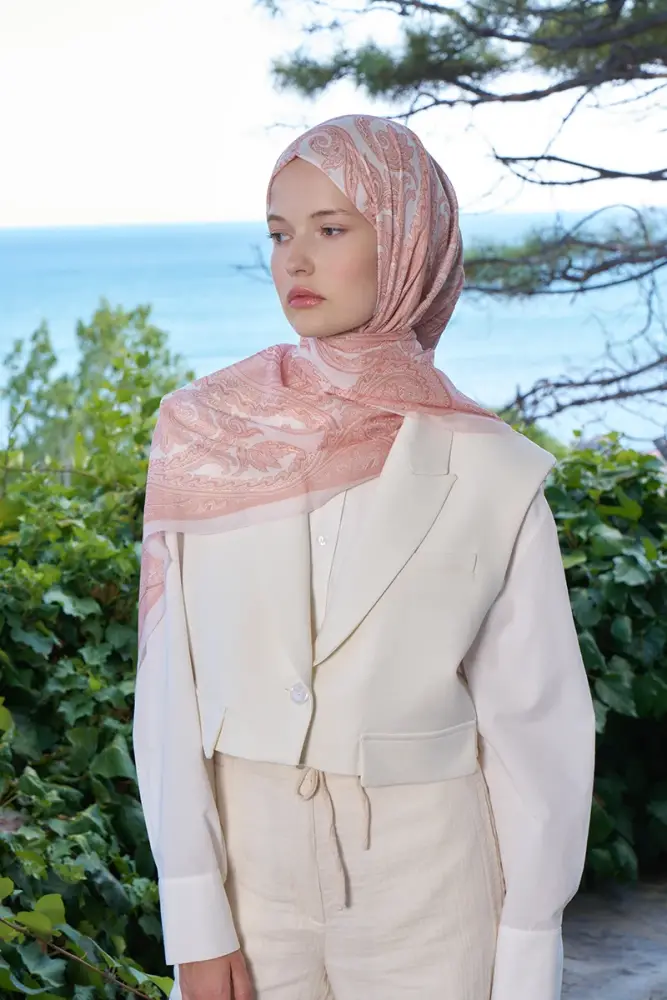 Fransız İpeği Saray Desen Şal - Yavruağzı - 1