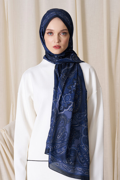 Historical Dionessa Desen Şal - Gece Mavisi 