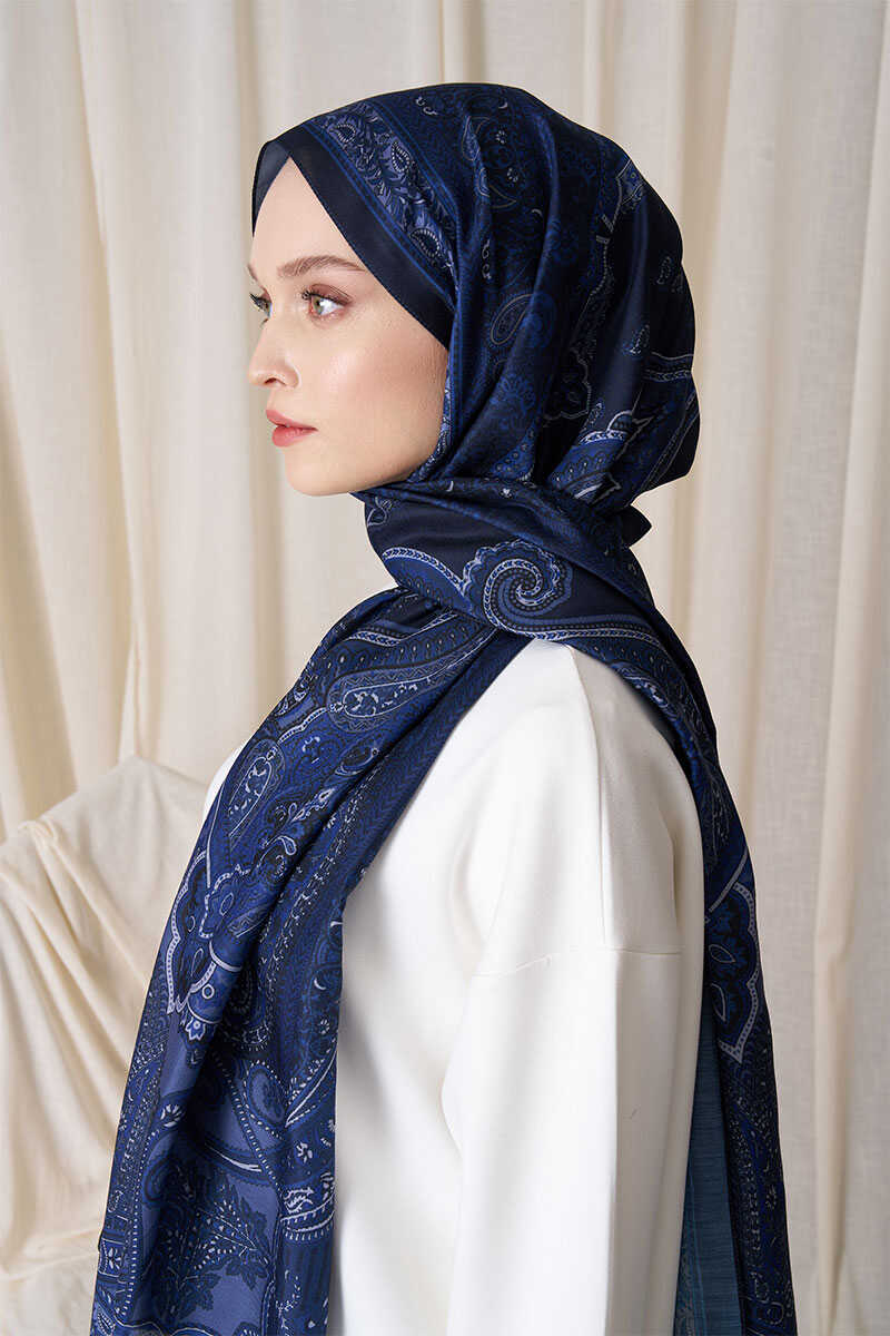 Historical Dionessa Desen Şal - Gece Mavisi - MADAME POLO