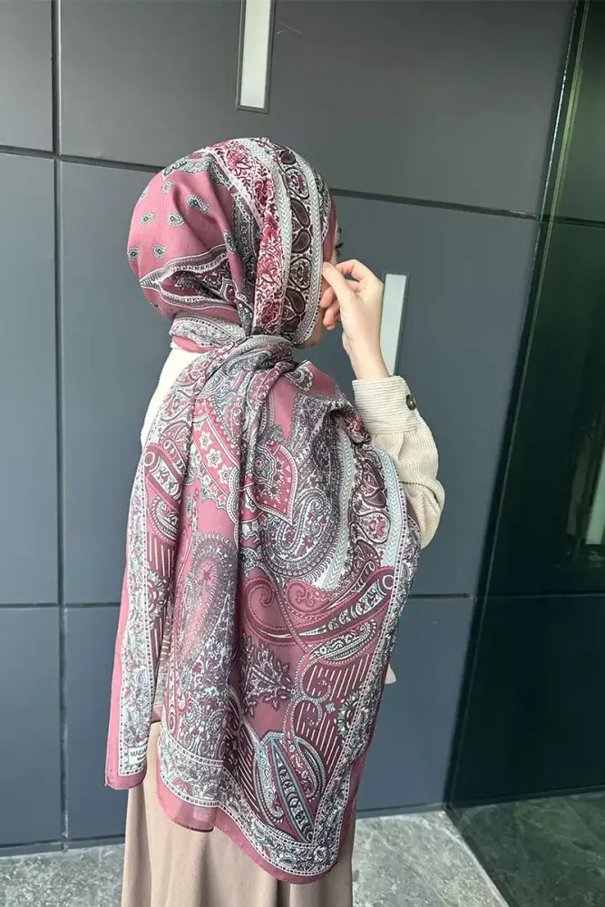 Melike Kümet Historical Dionessa Desen Şal - Gül Kurusu - 2