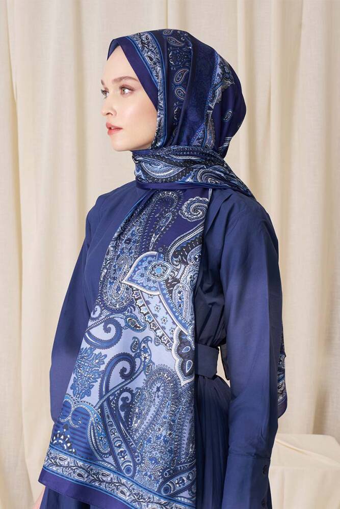 Elif Cıbır Historical Dionessa Desen Şal - Lacivert - 4