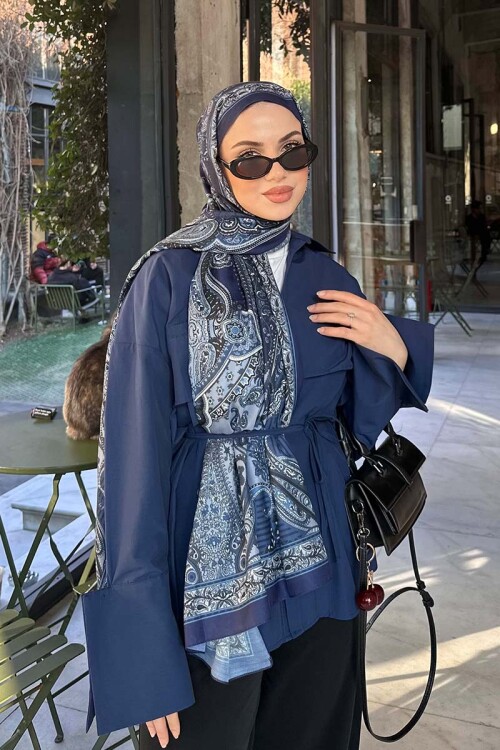 Elif Cıbır Historical Dionessa Desen Şal - Lacivert 