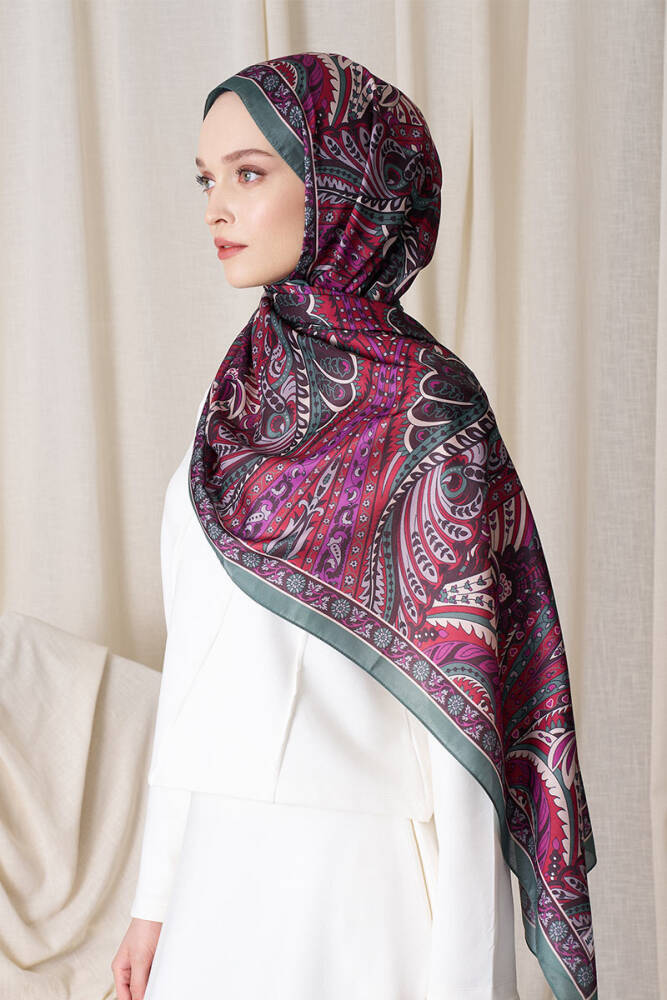 Tuba Bağ Historical Florentis Desen Şal - Yeşil - 5
