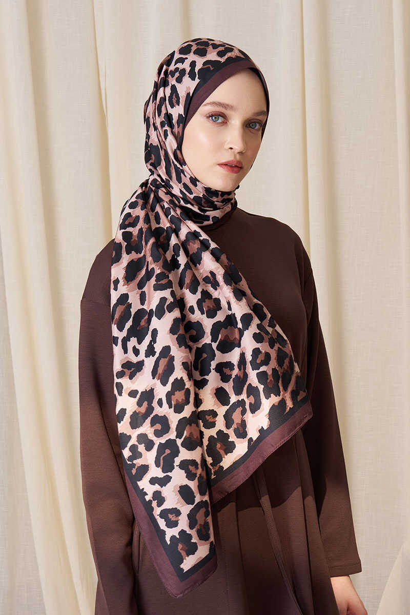 Historical Leopar Desen Şal - Kahverengi - MADAME POLO