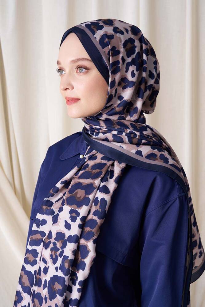 Ahsen Alemdar Historical Leopar Desen Şal - Lacivert - 3